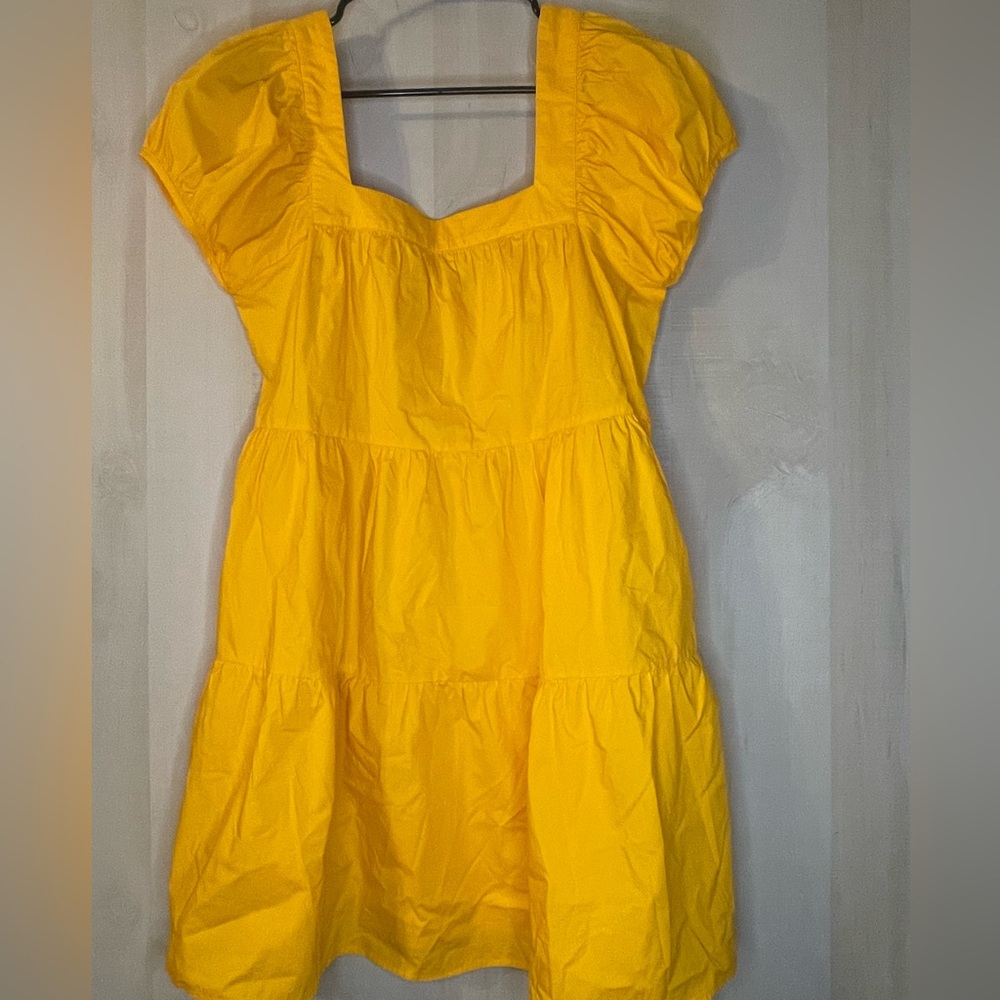 GREYLIN WOMEN'S LORA POPLIN CAP SLEEVE‎ TIERED DRESS SIZE MEDIUM YELLOW ORANGE